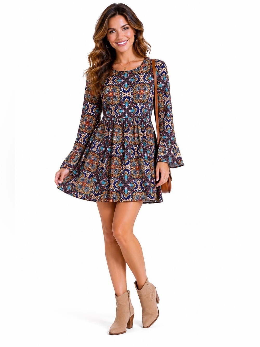 ONE Clothing Multicolor Print Long Sleeve Mini Dress Size S